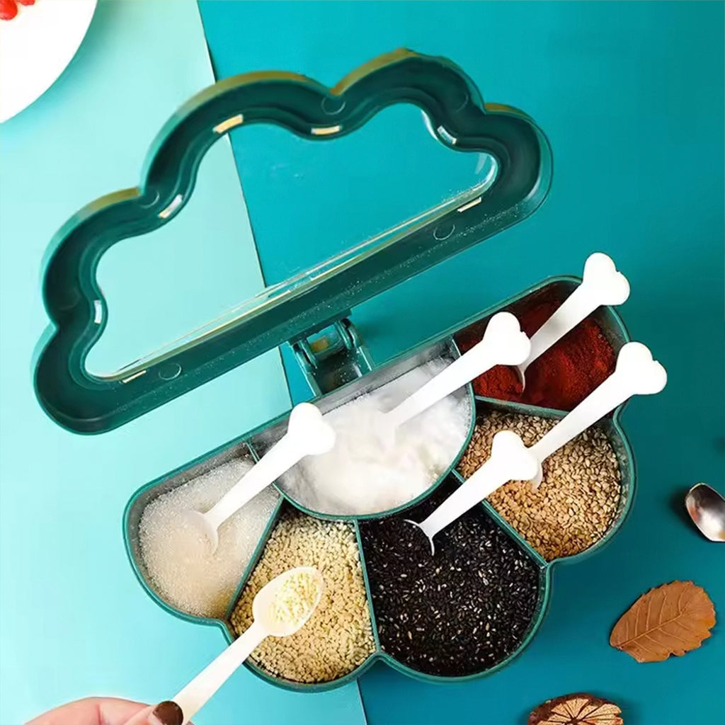 Cloud Decent Shape 6 Portions Seasoning Flip Masala Box with 6 Spoon