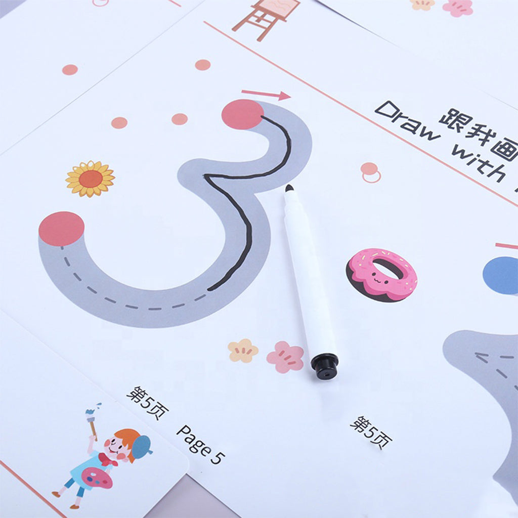 64Pages Kids Reusable Tracing Work Book with 2 Pens