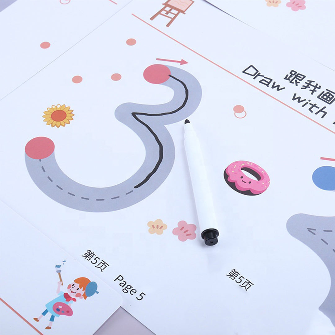 64Pages Kids Reusable Tracing Work Book with 2 Pens