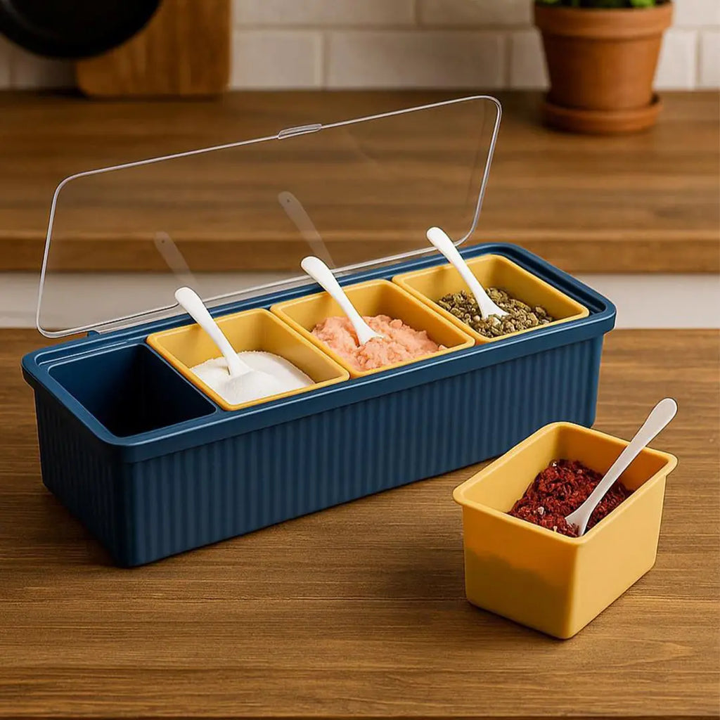 4pcs Detachable Spice/Masala Rack/Box with Spoon and Transparent LID Cover bareera bazaar