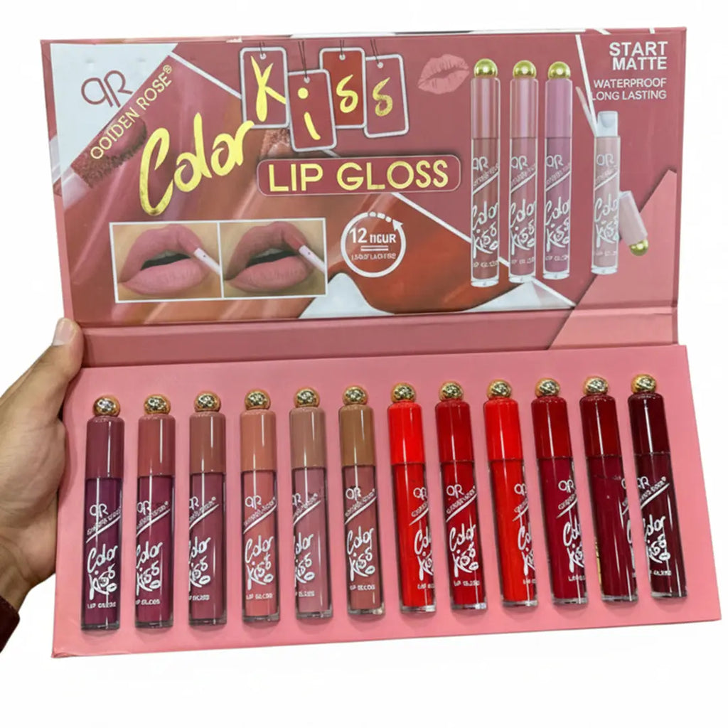 Colour Kiss Lipgloss Waterproof Ong Lasting 12 Pcs Box bareera bazaar