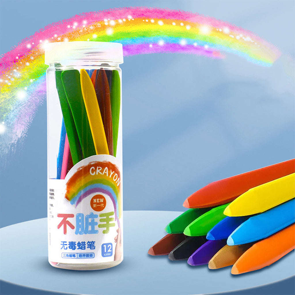Pack of 12pcs Plastic Crayons Non-Toxic No Dirty Hands and Waterproof Crayon Colours