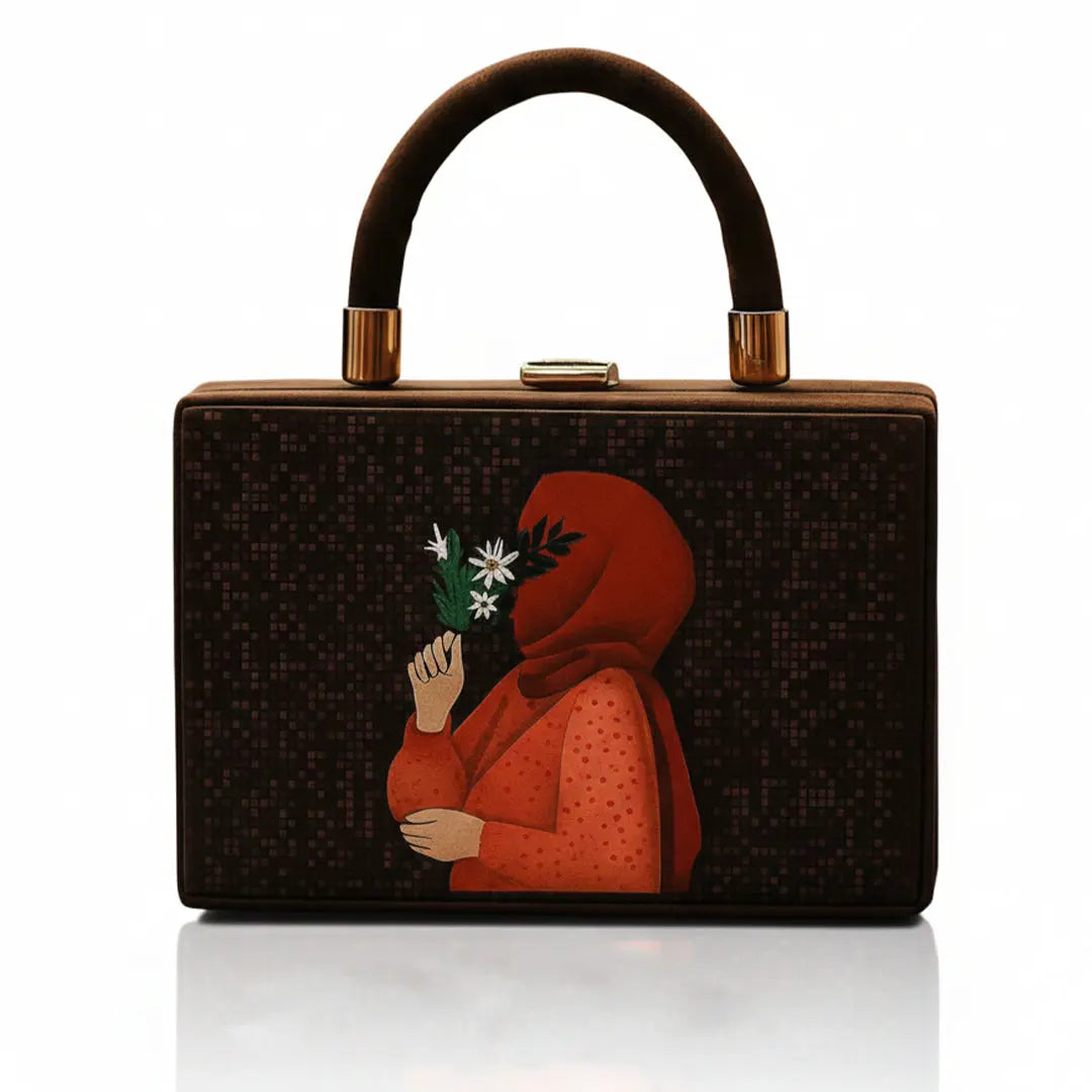 girls cute hijab printed crossbody with long chain bareera bazaar