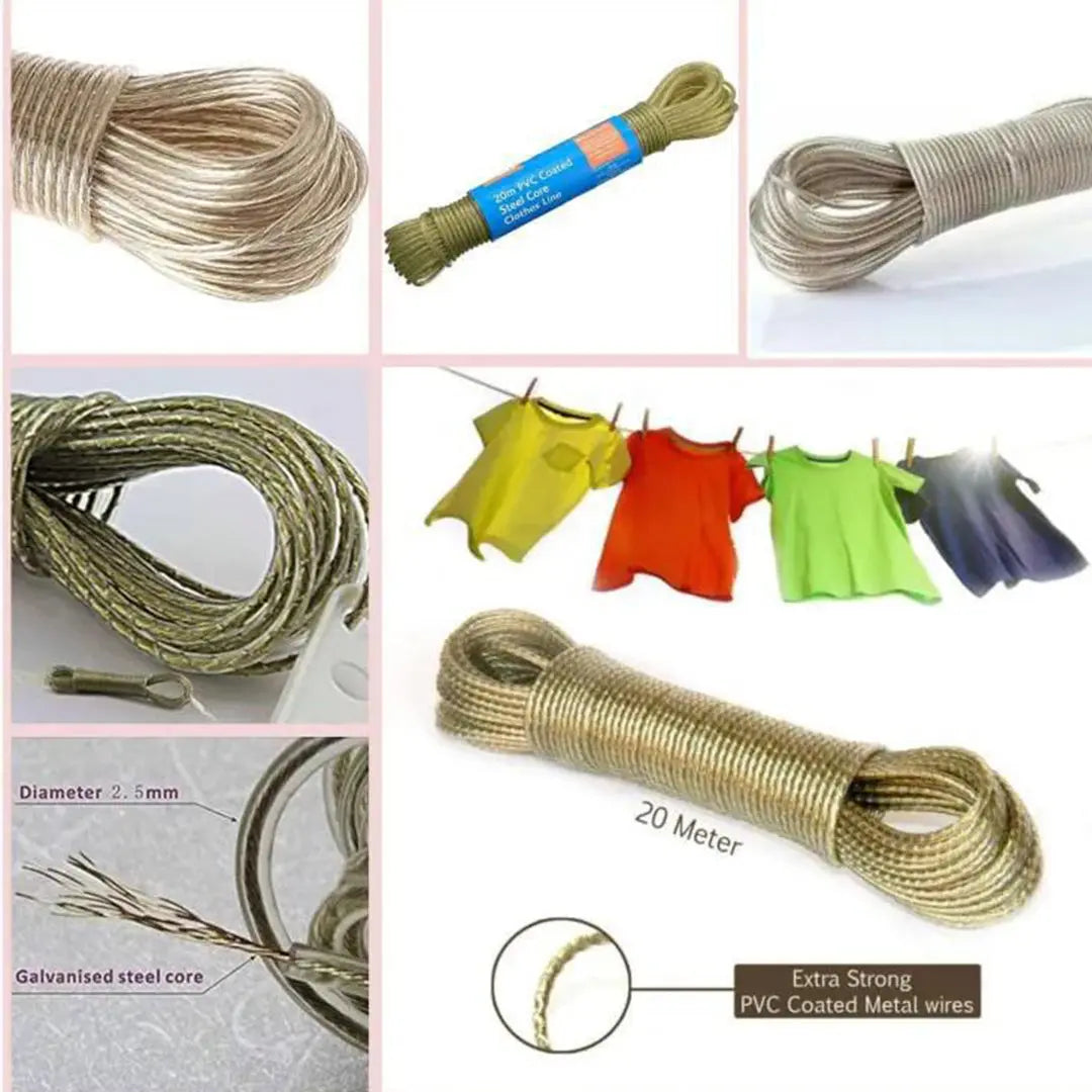 20 Meter PVC Wire Unbreakable Clothesline Rope bareera bazaar