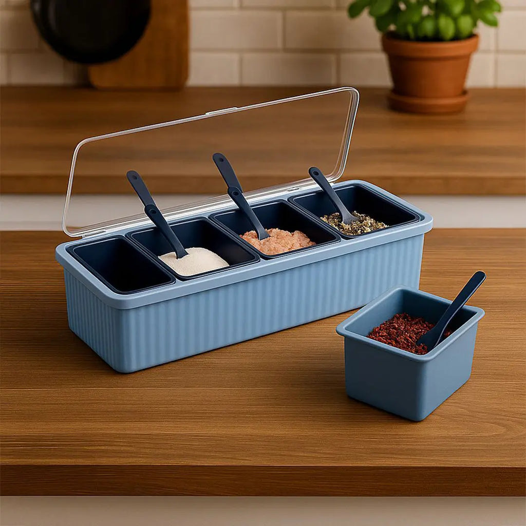 4pcs Detachable Spice/Masala Rack/Box with Spoon and Transparent LID Cover bareera bazaar