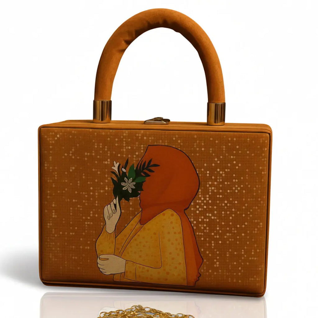 girls cute hijab printed crossbody with long chain bareera bazaar