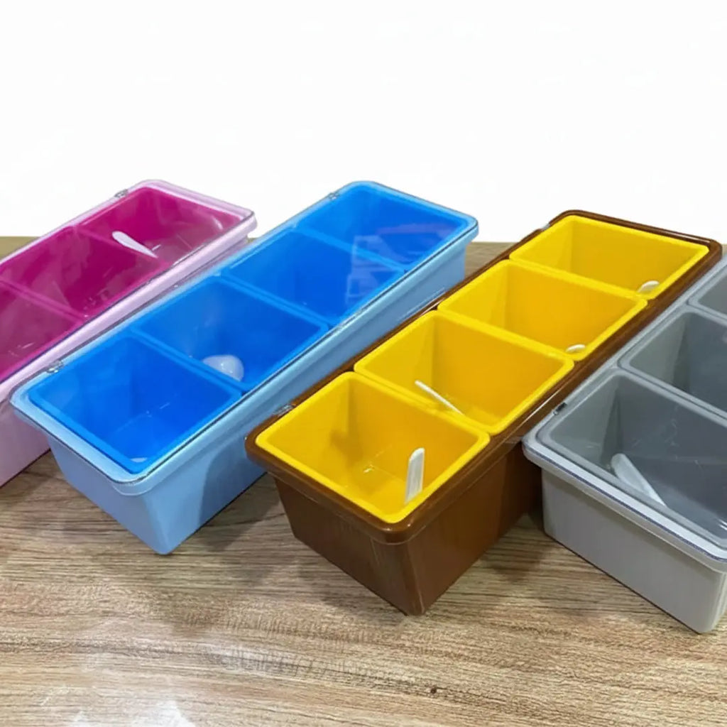 4pcs Detachable Spice/Masala Rack/Box with Spoon and Transparent LID Cover bareera bazaar