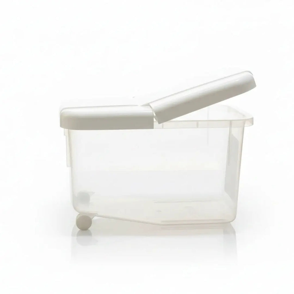 Rice and Flour FlipTop LID Bucket with Tyres with Free 4pcs Measuring Spoons set bareera bazaar