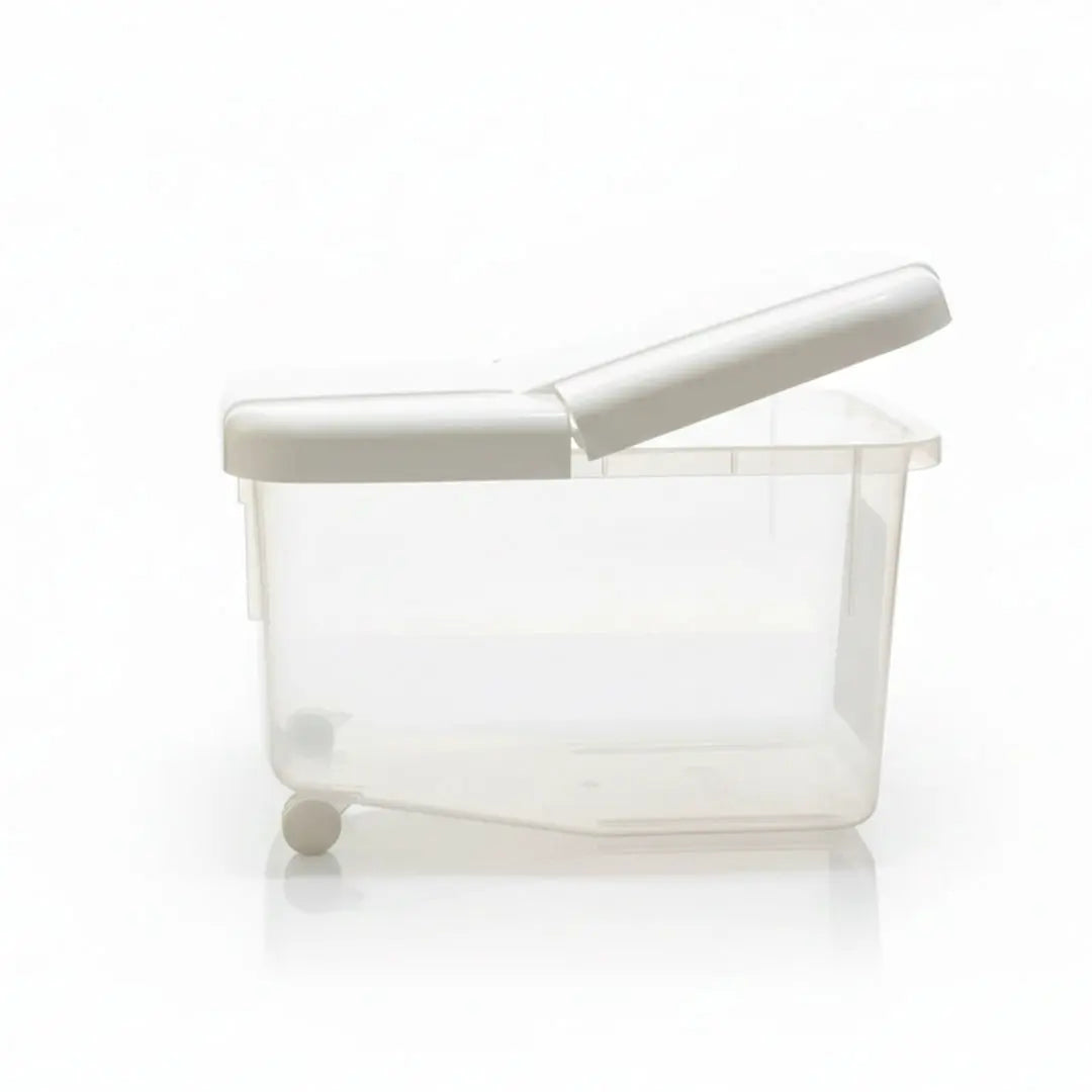 Rice and Flour FlipTop LID Bucket with Tyres with Free 4pcs Measuring Spoons set bareera bazaar