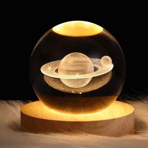 Glass Material Wooden Base Moon Ball LED Lamp