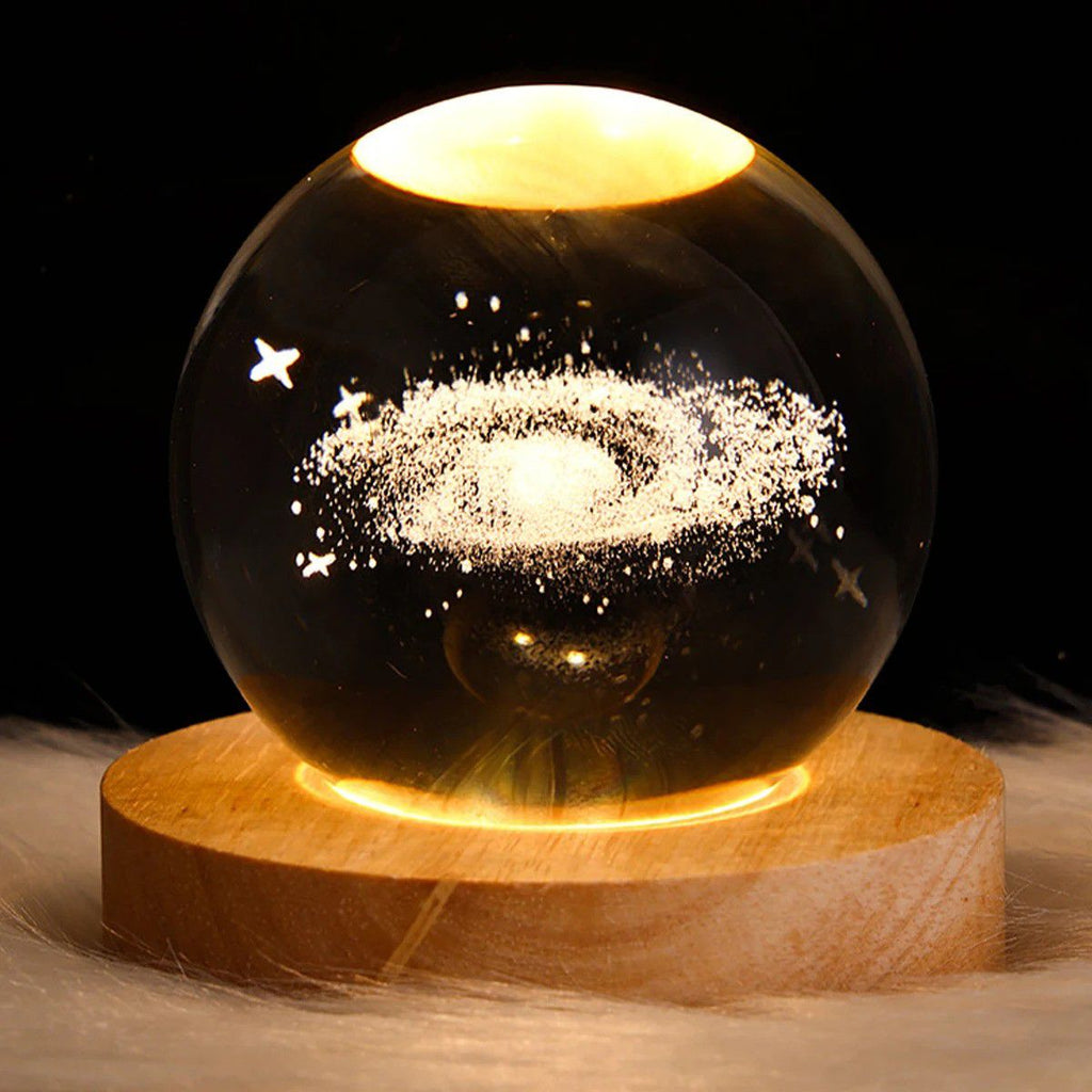 Glass Material Wooden Base Moon Ball LED Lamp