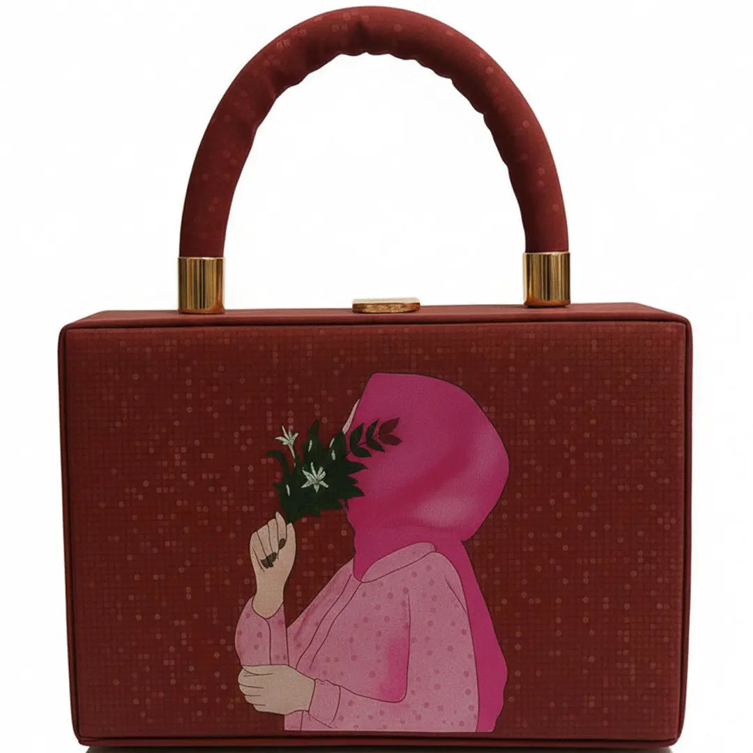 girls cute hijab printed crossbody with long chain bareera bazaar