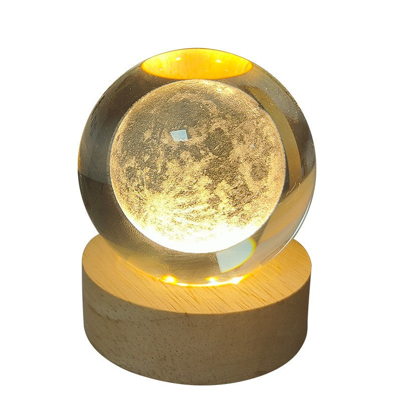 Glass Material Wooden Base Moon Ball LED Lamp
