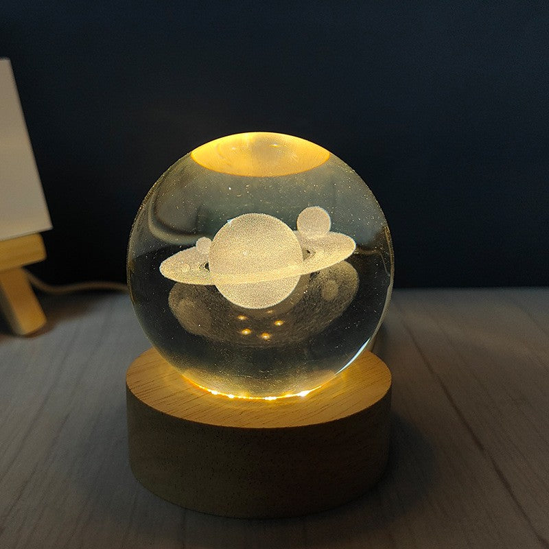 Glass Material Wooden Base Moon Ball LED Lamp